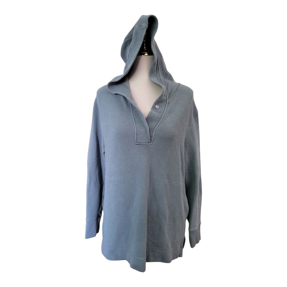 Athleta Coaster Luxe Waffle Hoodie Small SP Blue Long Sleeve Pullover TENCEL Mod